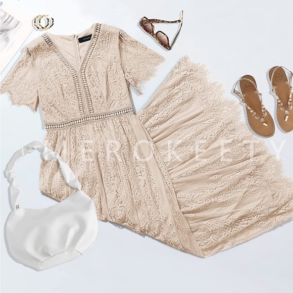 COPY - Womens V Neck Apricot Maxi Dress - Picture 3 of 5